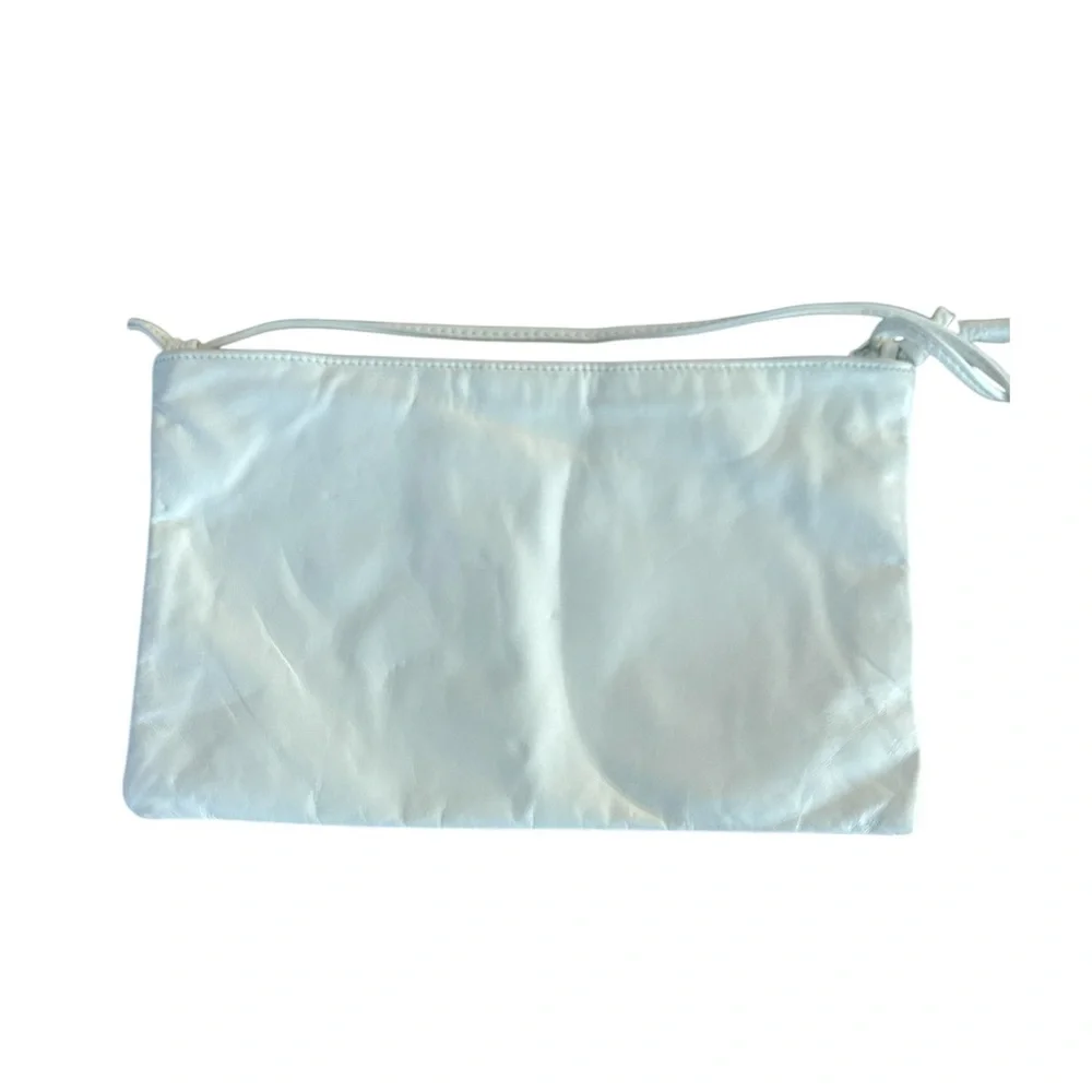 VTG Textured Metallic Shoulder Bag Rectangle Fringe Shiny White Leather 80s YKK